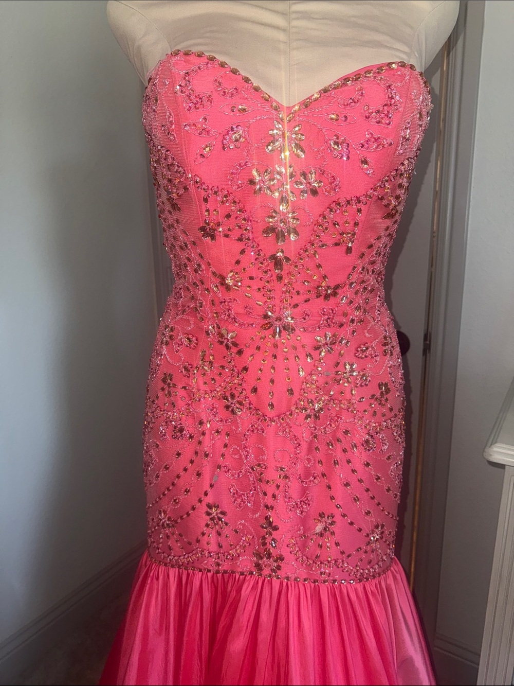 Sherri Hill Pink Beaded Mermaid Gown - Picture 2 of 12